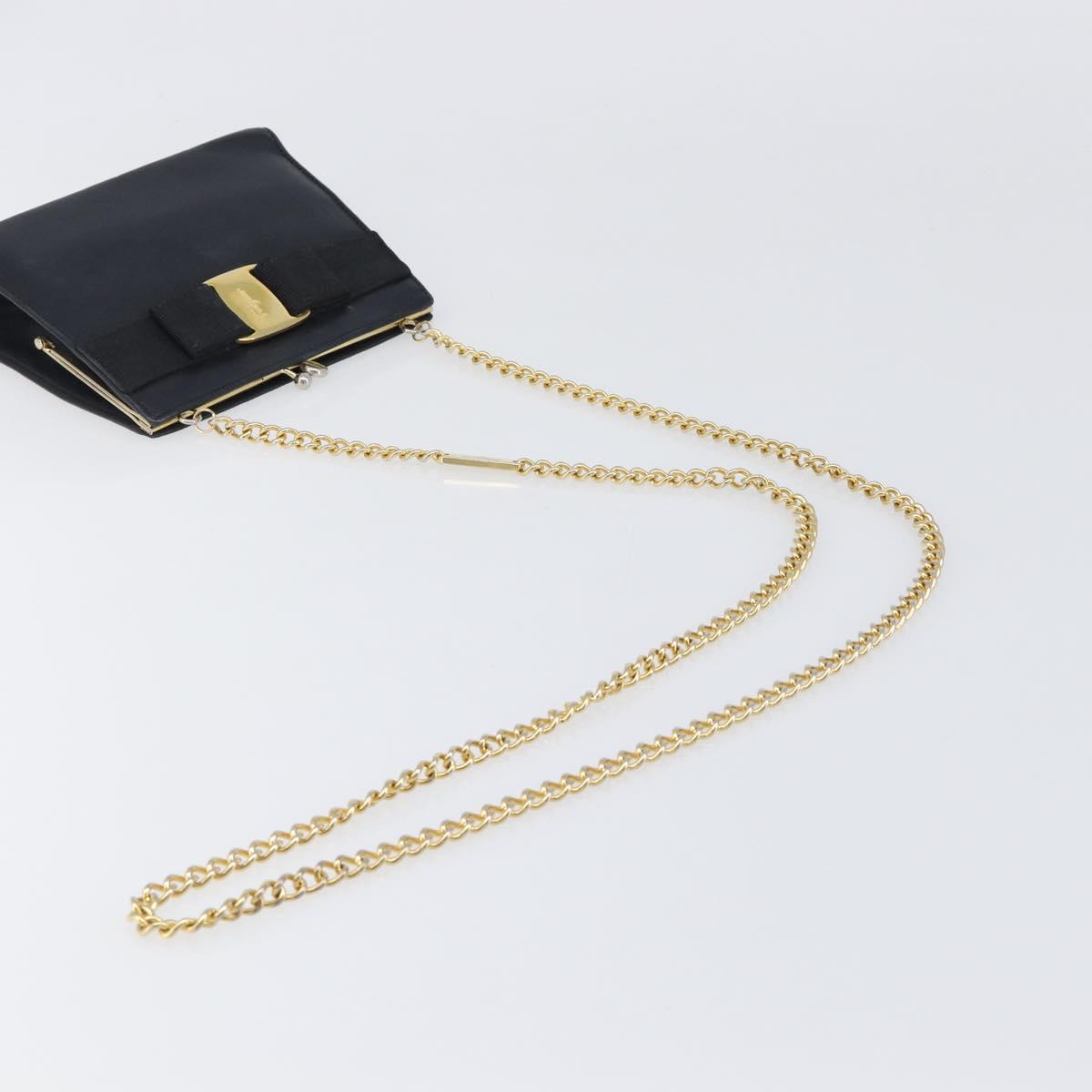 Salvatore Ferragamo Vala Chain Shoulder Bag Leather Navy Gold Auth 197700