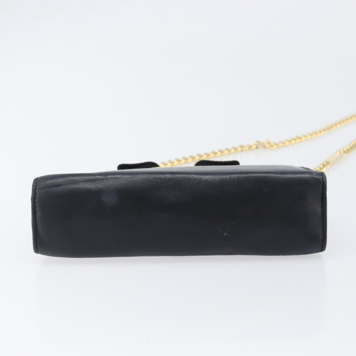 Salvatore Ferragamo Vala Chain Shoulder Bag Leather Navy Gold Auth 197700