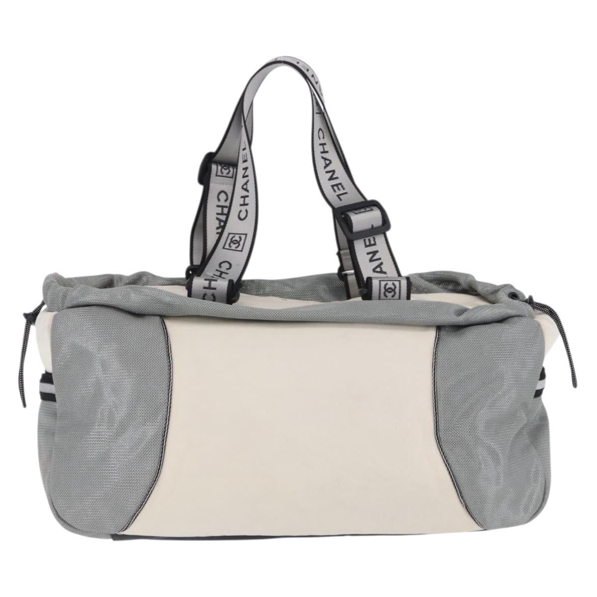 CHANEL Sports Line Boston Bag Canvas White Silver CC Auth 197702V