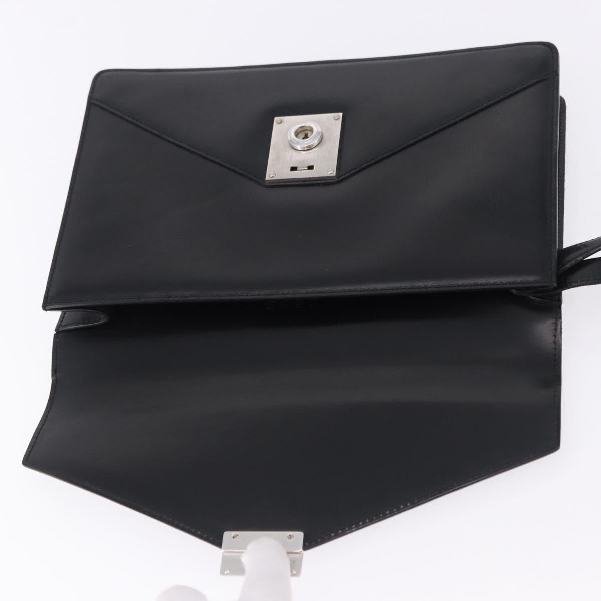 LOEWE Clutch Bag Leather Black Silver Auth 197703