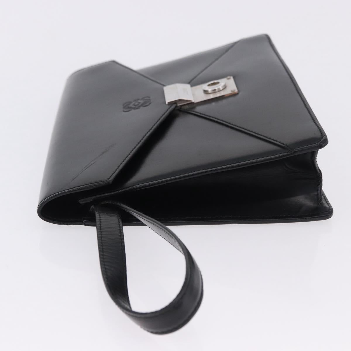 LOEWE Clutch Bag Leather Black Silver Auth 197703