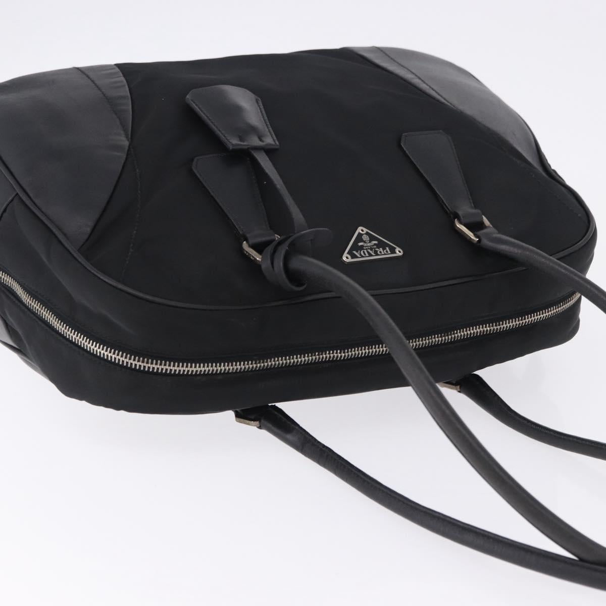 PRADA Tote Bag Nylon Black Silver Auth 197707V
