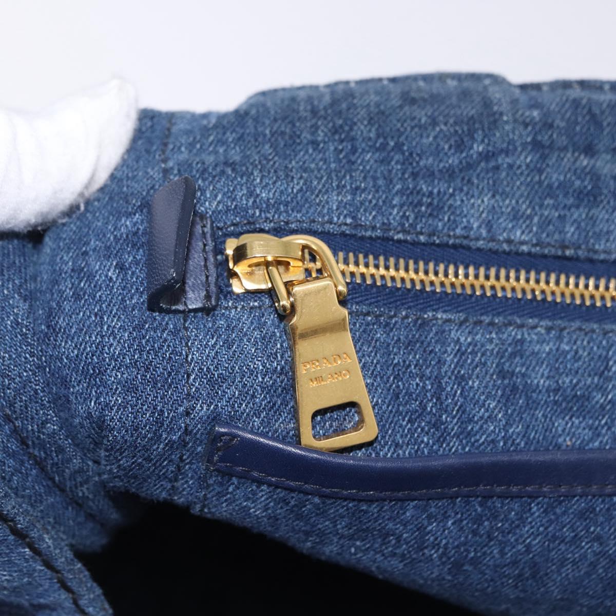 PRADA Canapa GM Hand Bag Denim Blue Gold Auth 197708