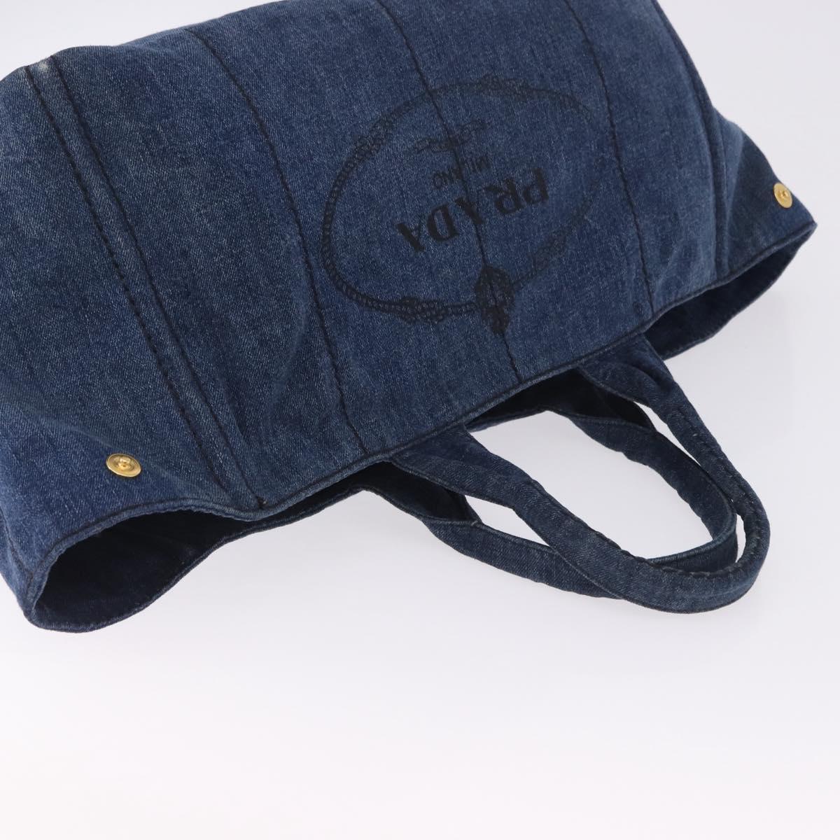 PRADA Canapa GM Hand Bag Denim Blue Gold Auth 197708