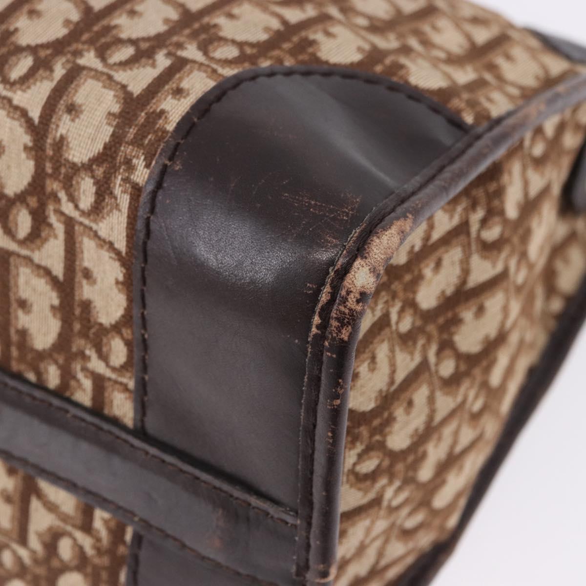 Christian Dior Trotter Canvas Boston Bag Beige Gold Auth 197709
