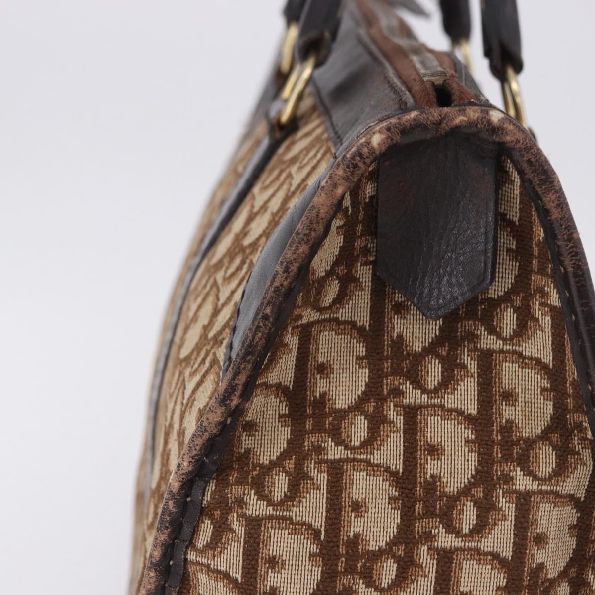 Christian Dior Trotter Canvas Boston Bag Beige Gold Auth 197709