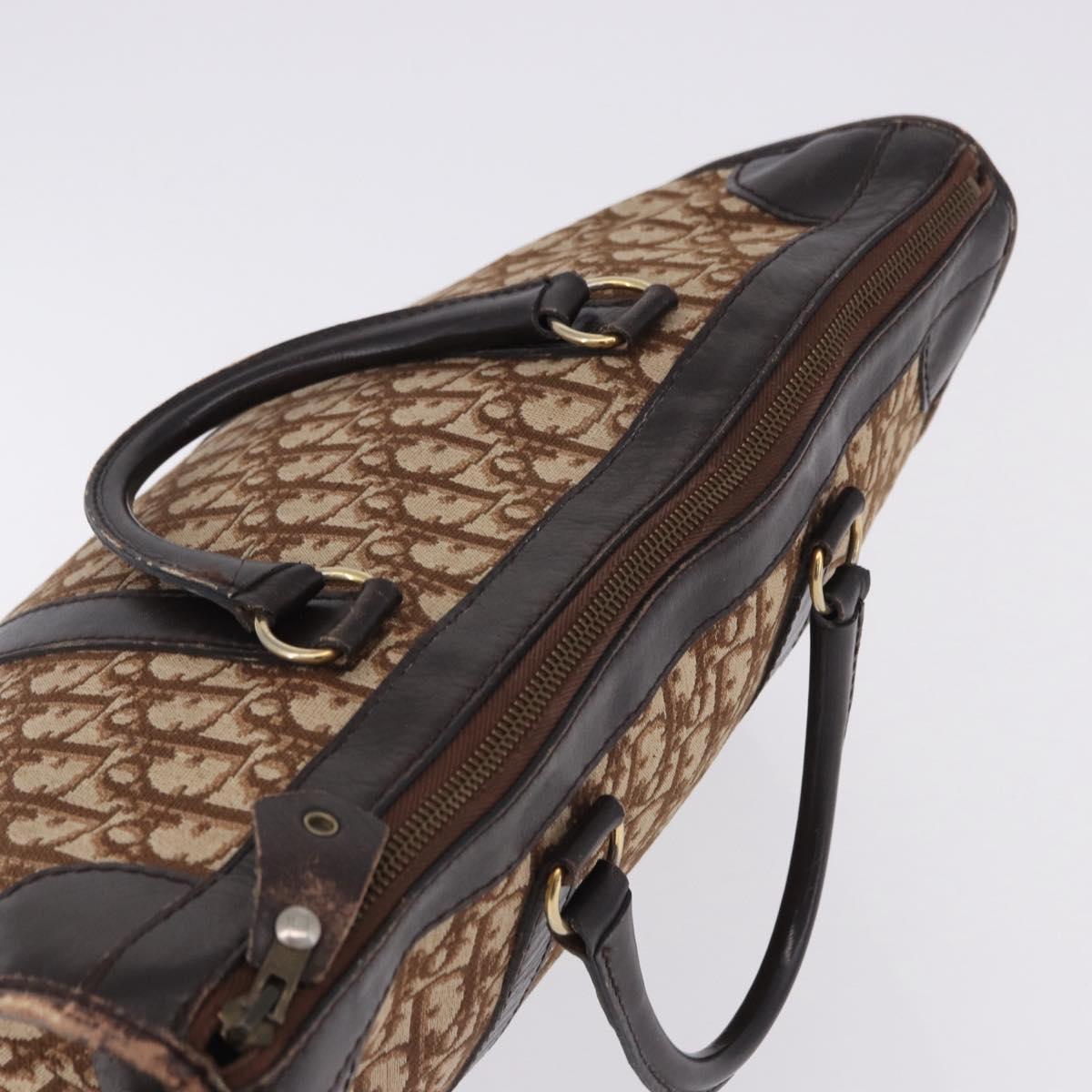 Christian Dior Trotter Canvas Boston Bag Beige Gold Auth 197709
