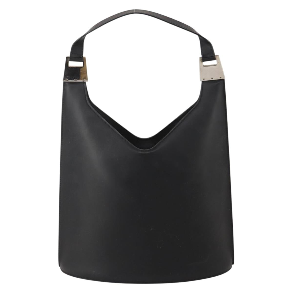 GUCCI Shoulder Bag Leather Black Silver 001 3010 Auth 197715