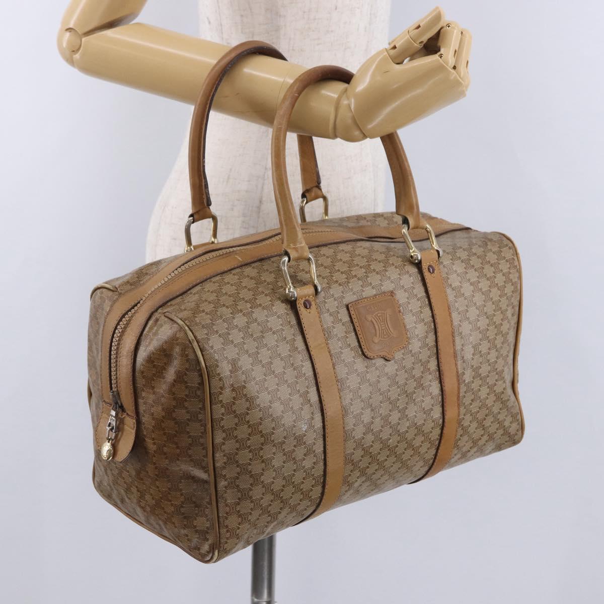 CELINE Macadam Canvas Hand Bag PVC Beige Gold Auth 197717