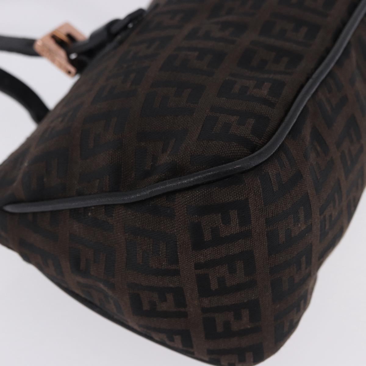 FENDI Zucchino Canvas Hand Bag Dark Brown Auth 197721A