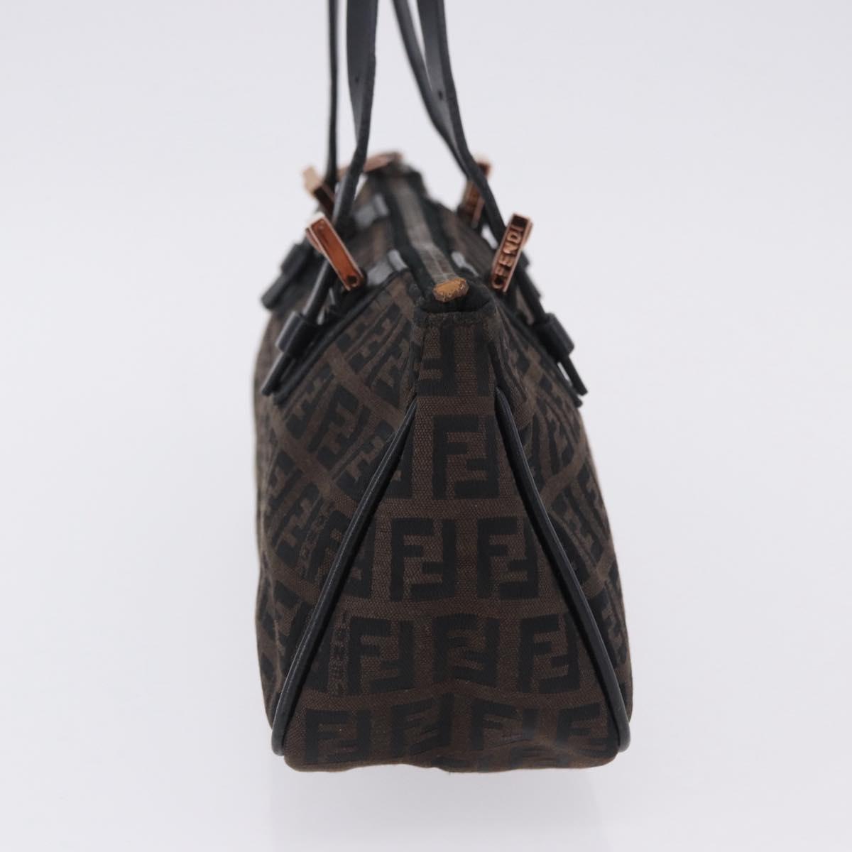 FENDI Zucchino Canvas Hand Bag Dark Brown Auth 197721A