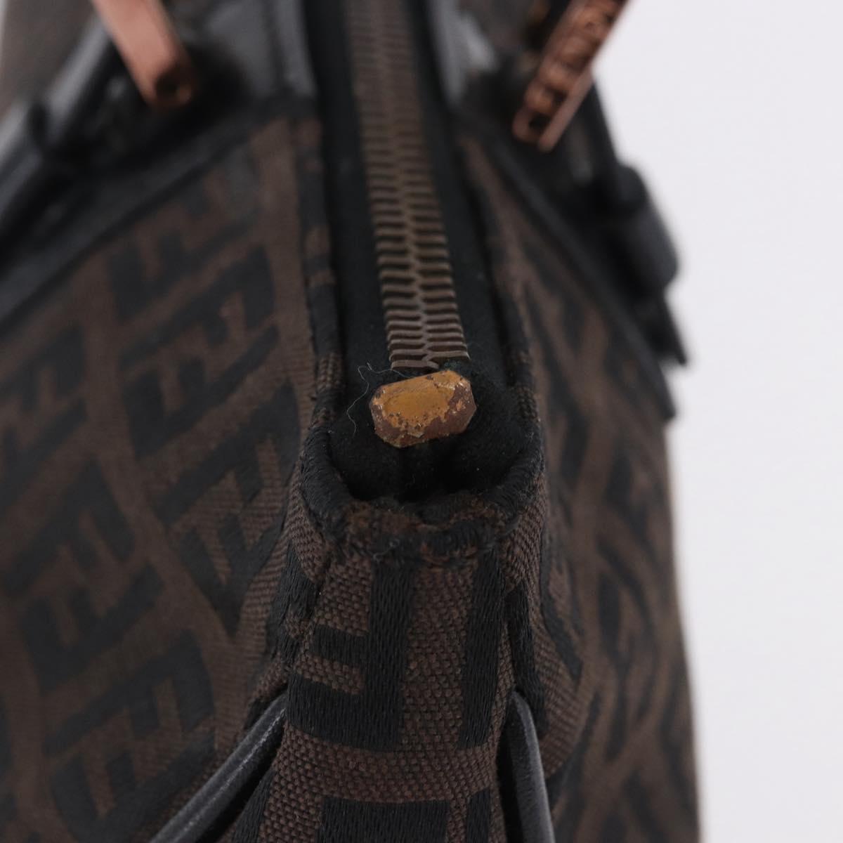 FENDI Zucchino Canvas Hand Bag Dark Brown Auth 197721A