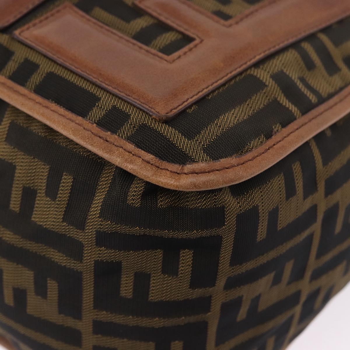 FENDI Zucca Canvas Shoulder Bag Black Brown Auth 197722A