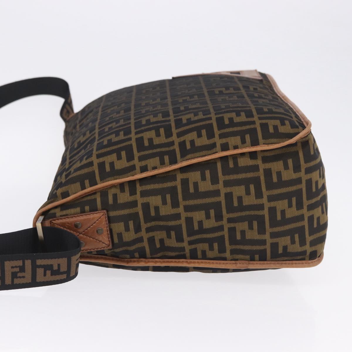 FENDI Zucca Canvas Shoulder Bag Black Brown Auth 197722A