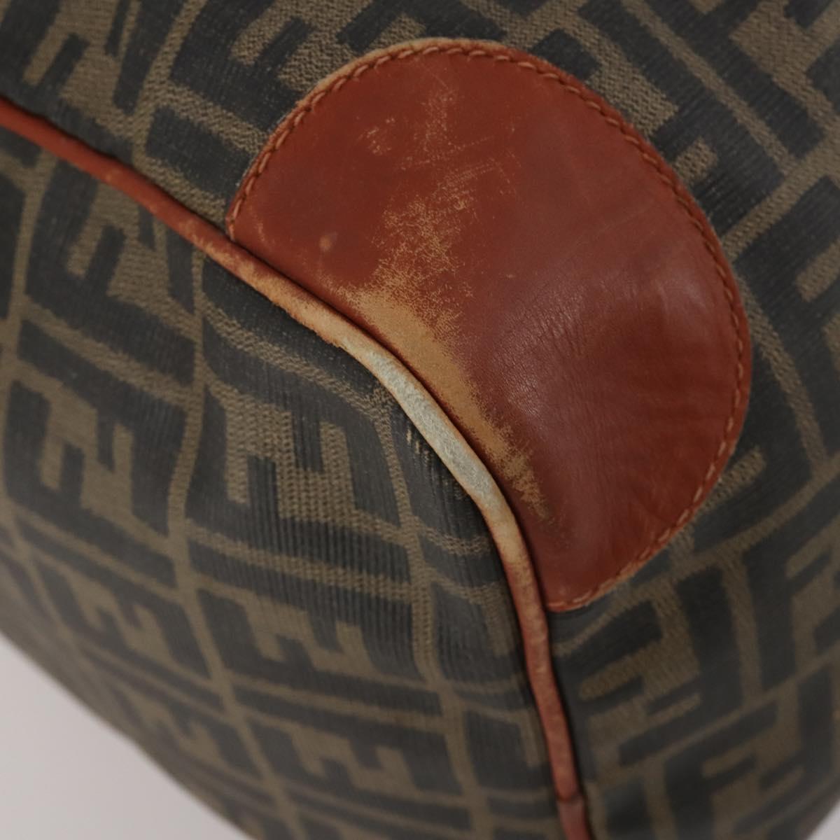FENDI Zucca Canvas Boston Bag PVC Brown Black Auth 197724