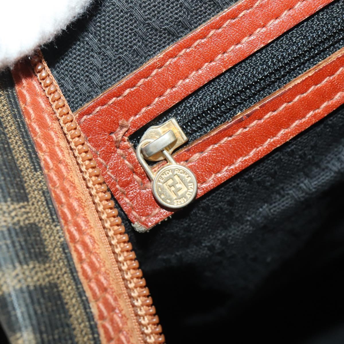 FENDI Zucca Canvas Boston Bag PVC Brown Black Auth 197724