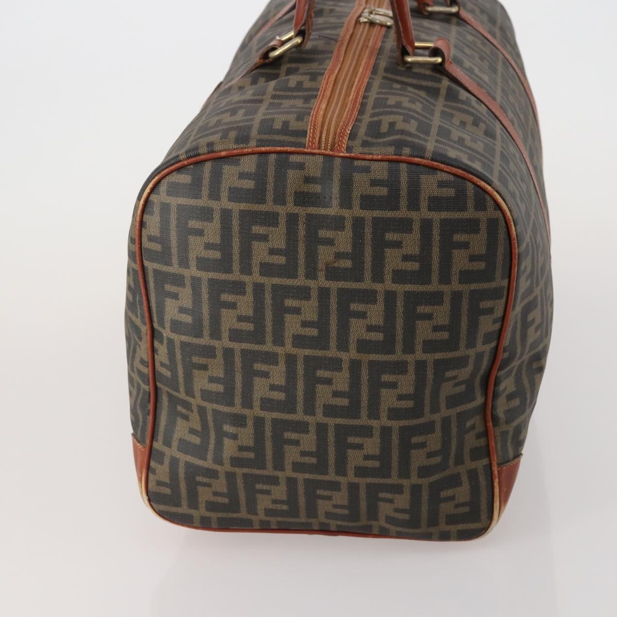 FENDI Zucca Canvas Boston Bag PVC Brown Black Auth 197724