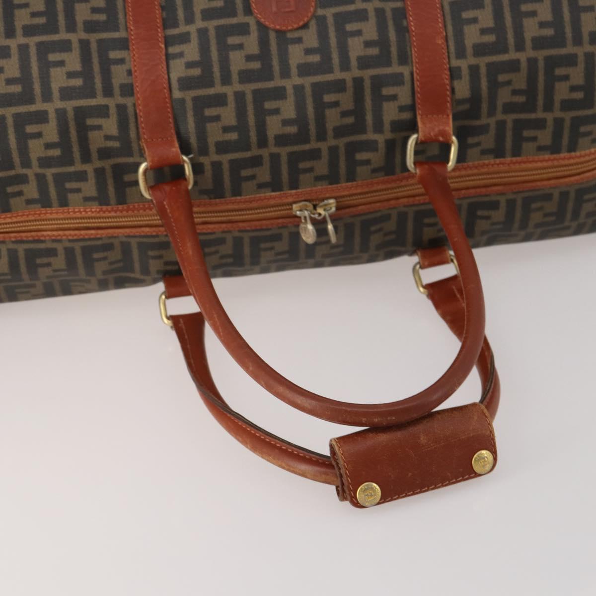 FENDI Zucca Canvas Boston Bag PVC Brown Black Auth 197724
