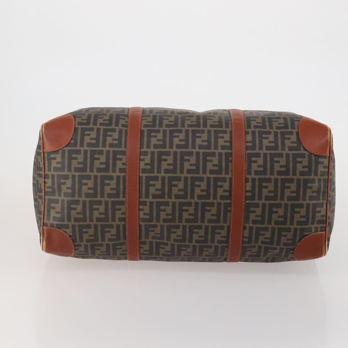 FENDI Zucca Canvas Boston Bag PVC Brown Black Auth 197724