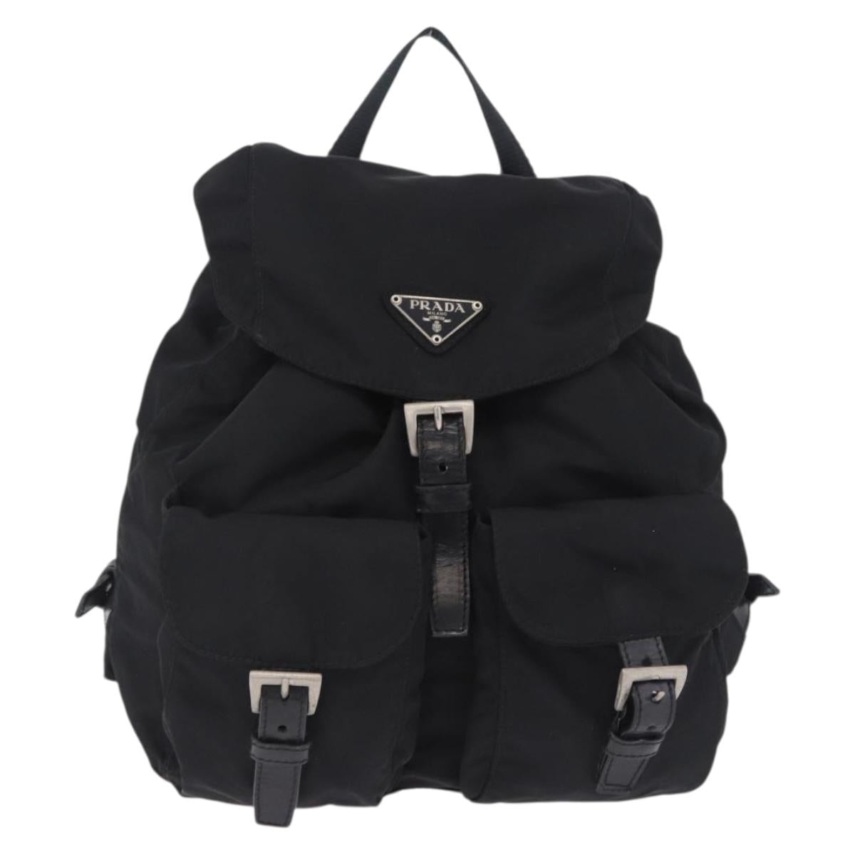 PRADA Backpack Nylon Black Silver Auth 197726A