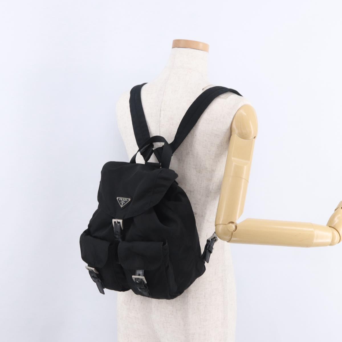PRADA Backpack Nylon Black Silver Auth 197726A