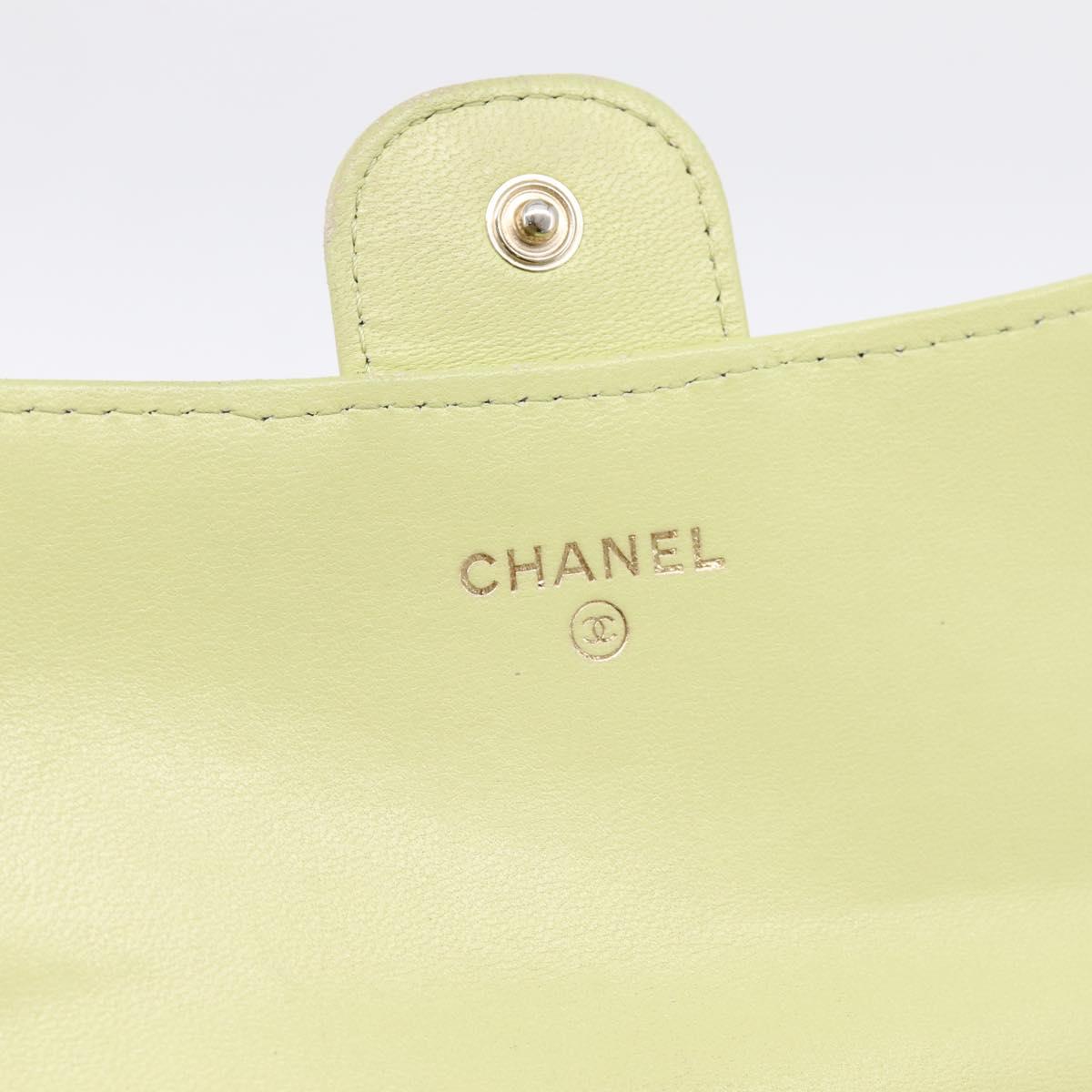 CHANEL Matelasse Long Wallet Lamb Skin Green Gold CC Auth 197728