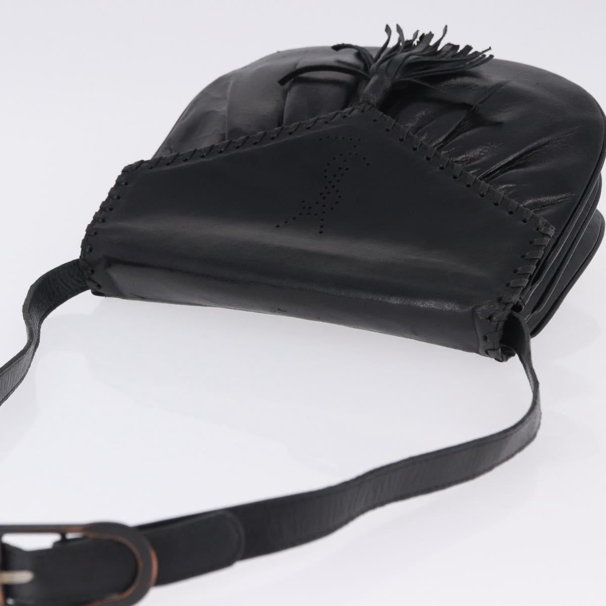 SAINT LAURENT Shoulder Bag Leather Black Auth 197730