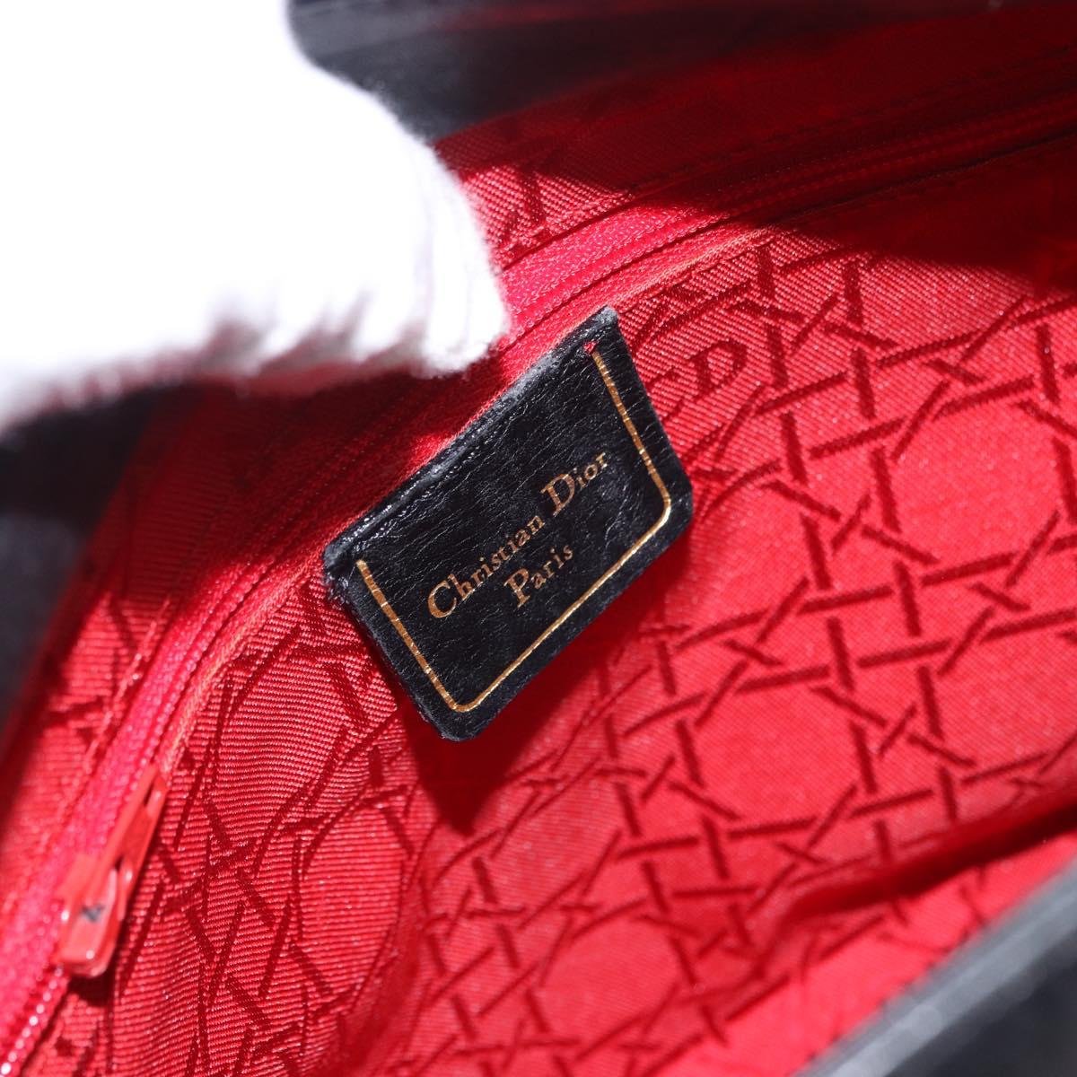 Christian Dior Hand Bag Leather Black Gold Auth 197734