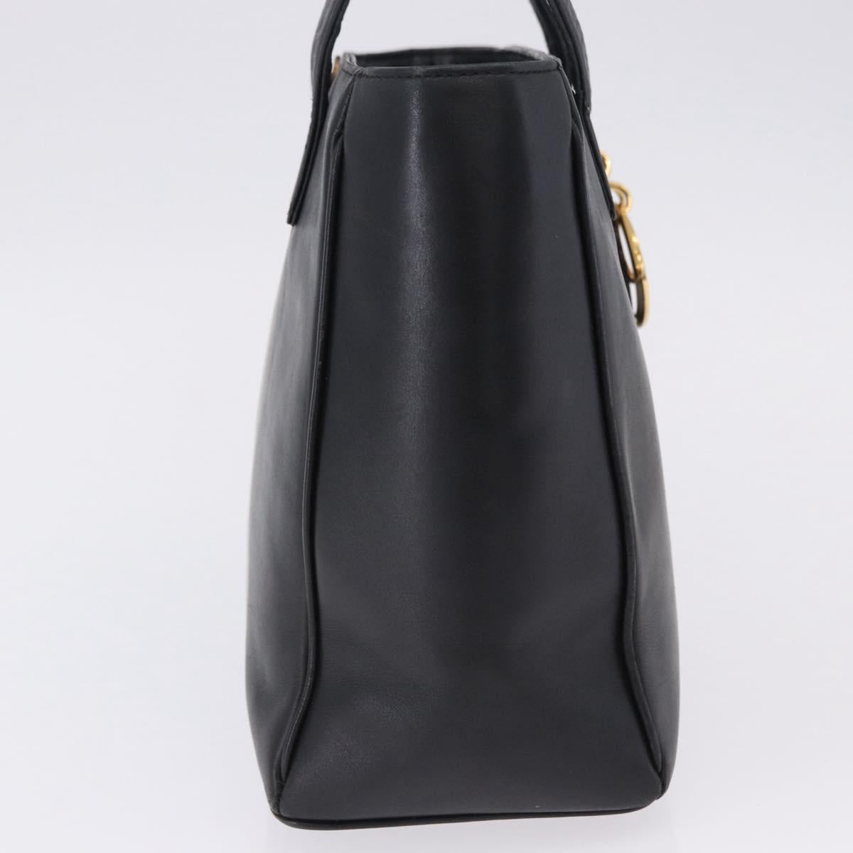 Christian Dior Hand Bag Leather Black Gold Auth 197734