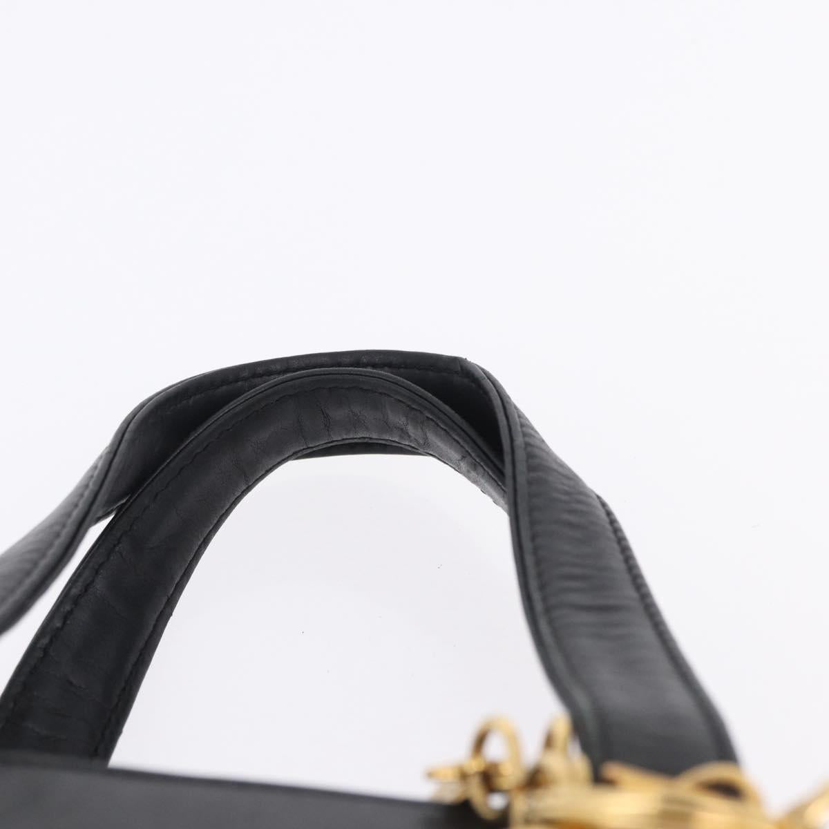 Christian Dior Hand Bag Leather Black Gold Auth 197734