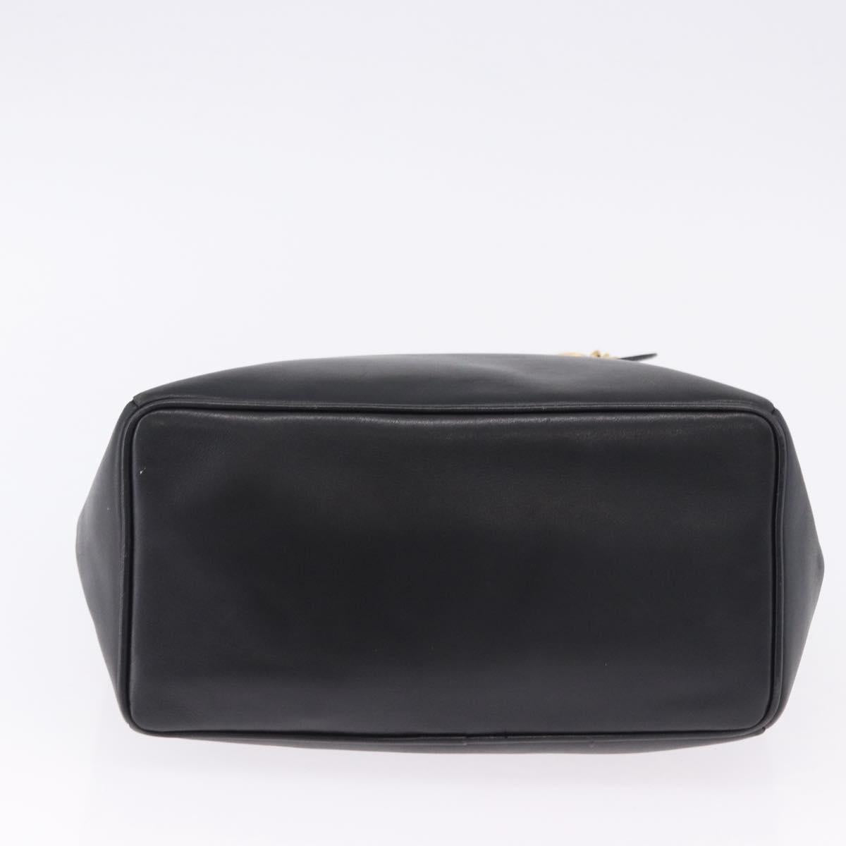 Christian Dior Hand Bag Leather Black Gold Auth 197734