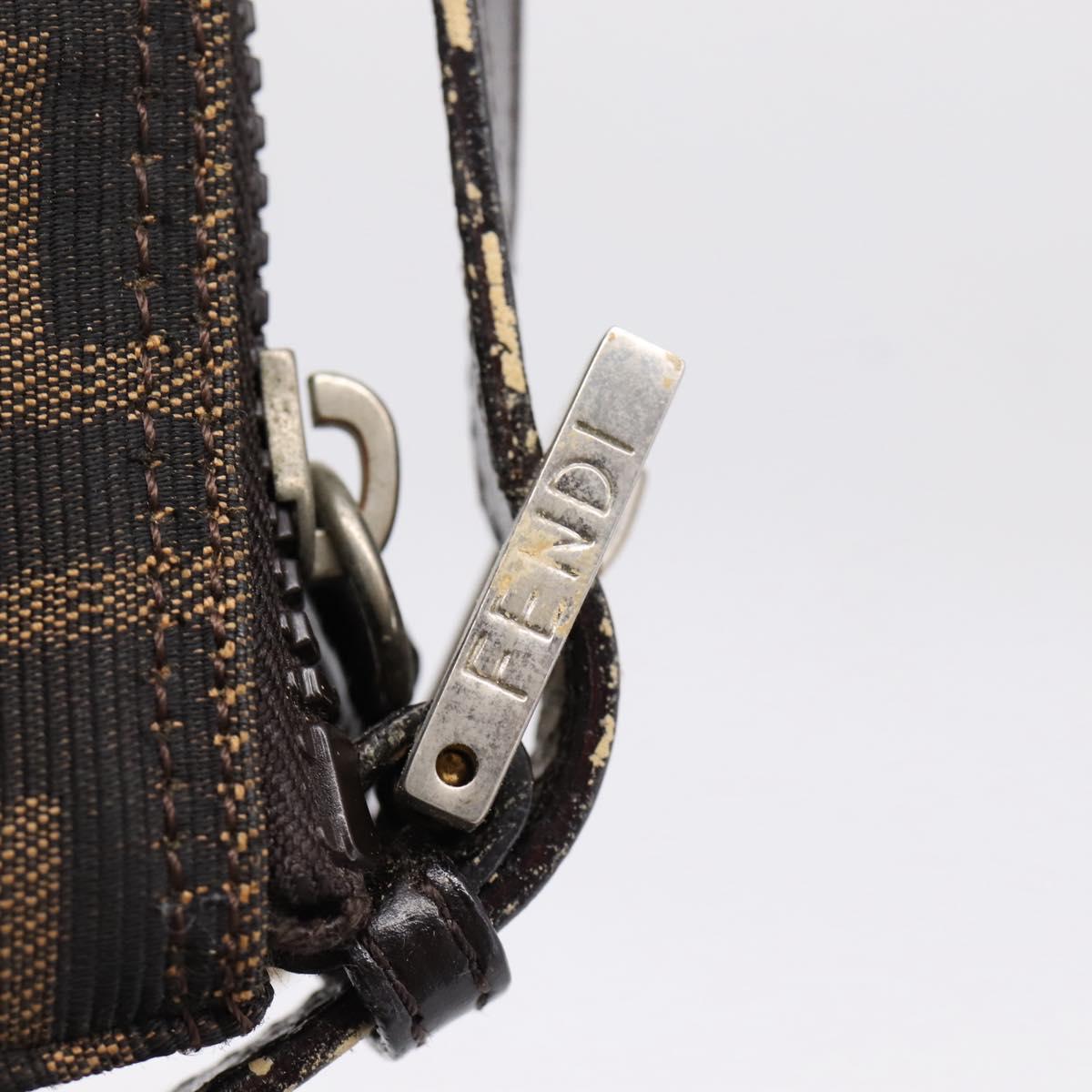 FENDI Zucca Canvas Hand Pouch Black Brown Auth 197741