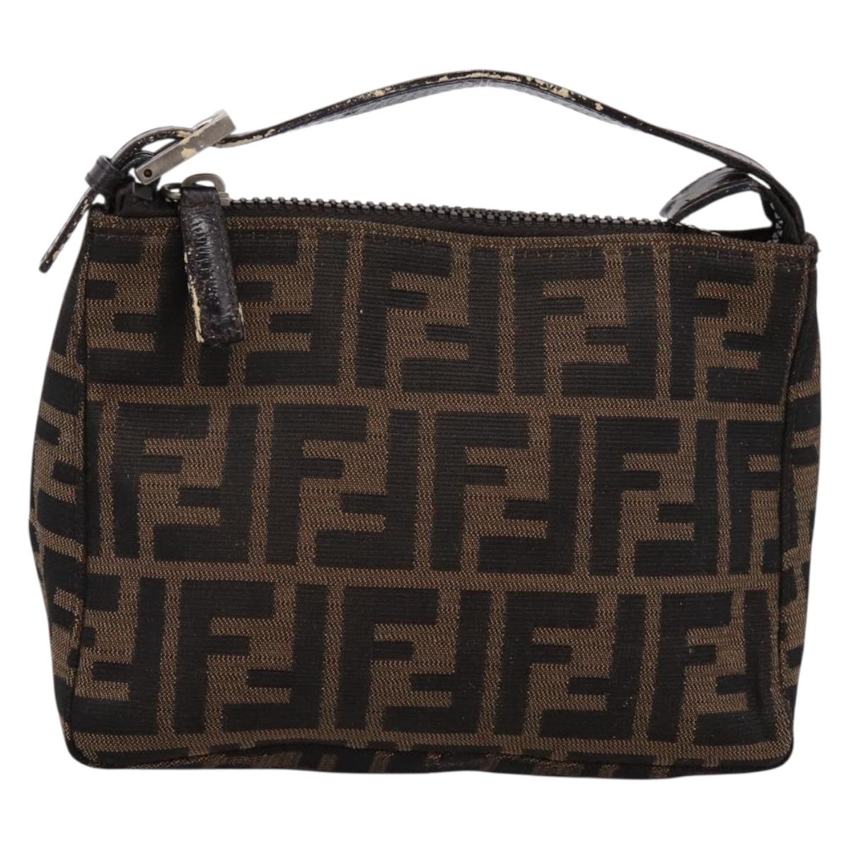 FENDI Zucca Canvas Hand Pouch Black Brown Auth 197741