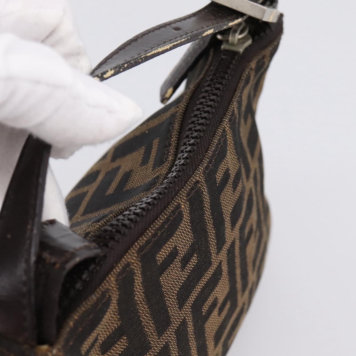FENDI Zucca Canvas Hand Pouch Black Brown Auth 197741