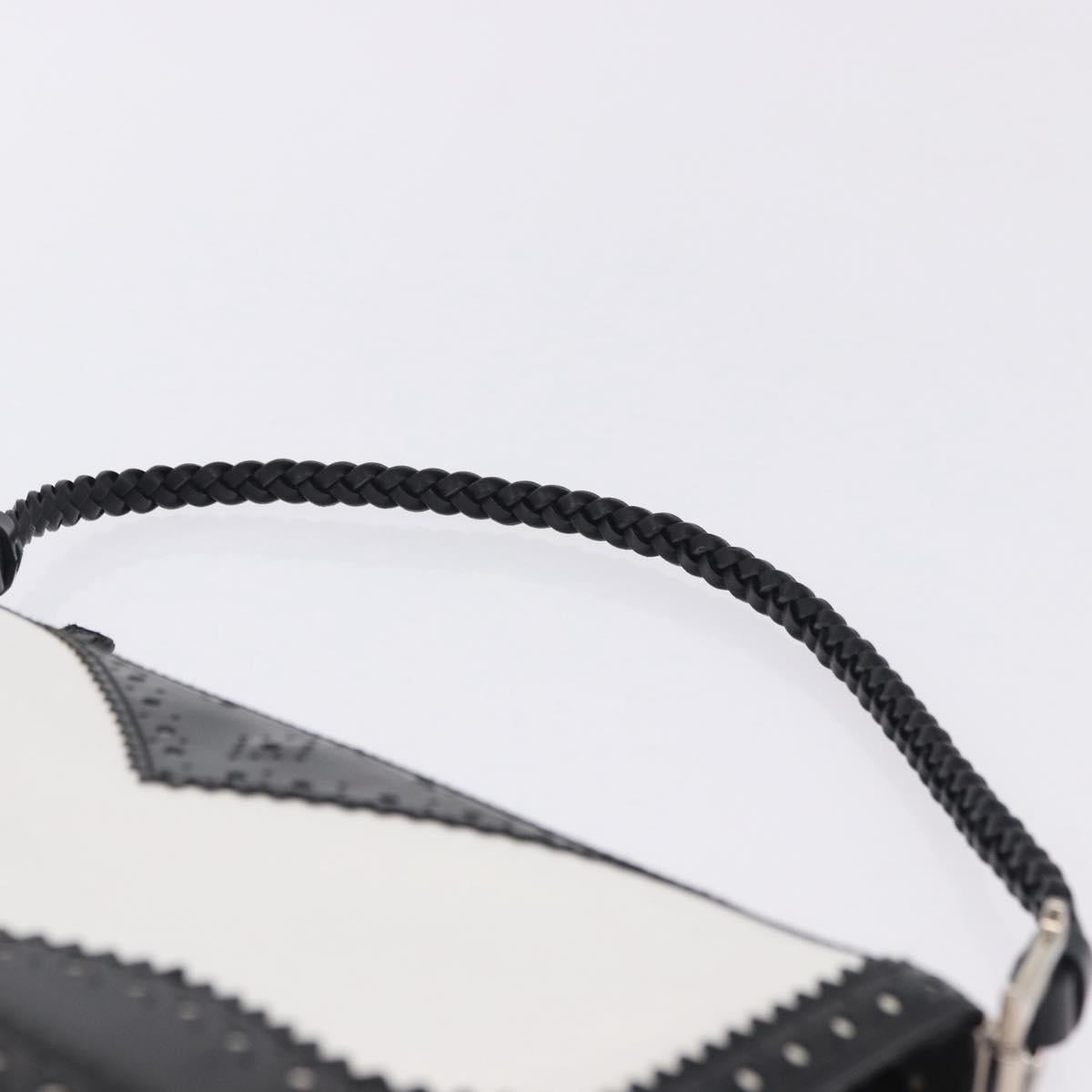 Christian Dior Hand Bag Patent Leather Black White Silver Auth 197758