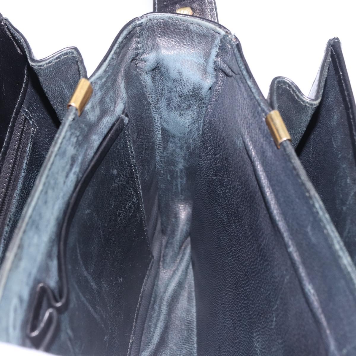 CELINE Horsebit Shoulder Bag Leather Black Gold Auth 197762A