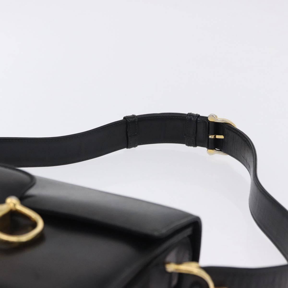 CELINE Horsebit Shoulder Bag Leather Black Gold Auth 197762A