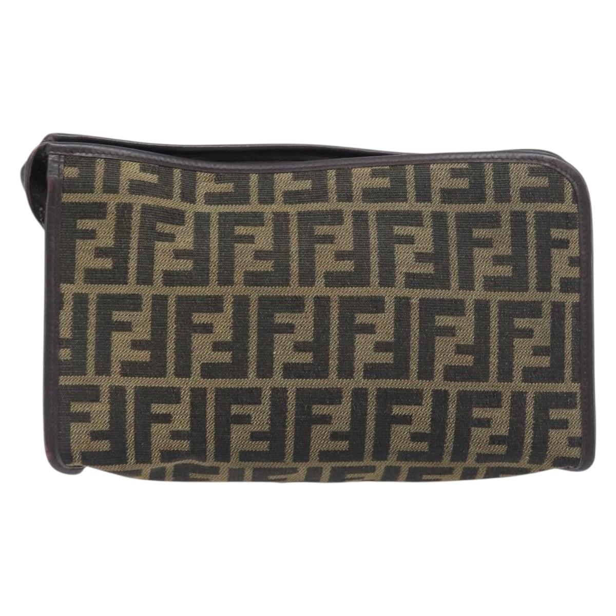 FENDI Zucca Canvas Clutch Bag Black Brown Auth 197770