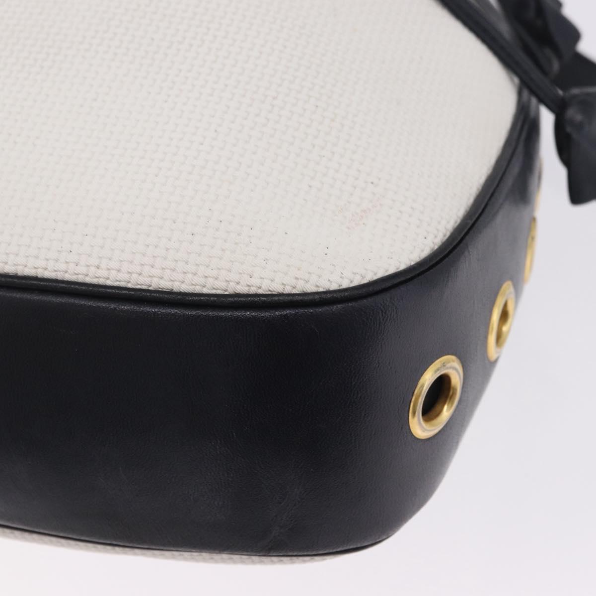 SAINT LAURENT Shoulder Bag PVC Canvas Navy White Auth 197773