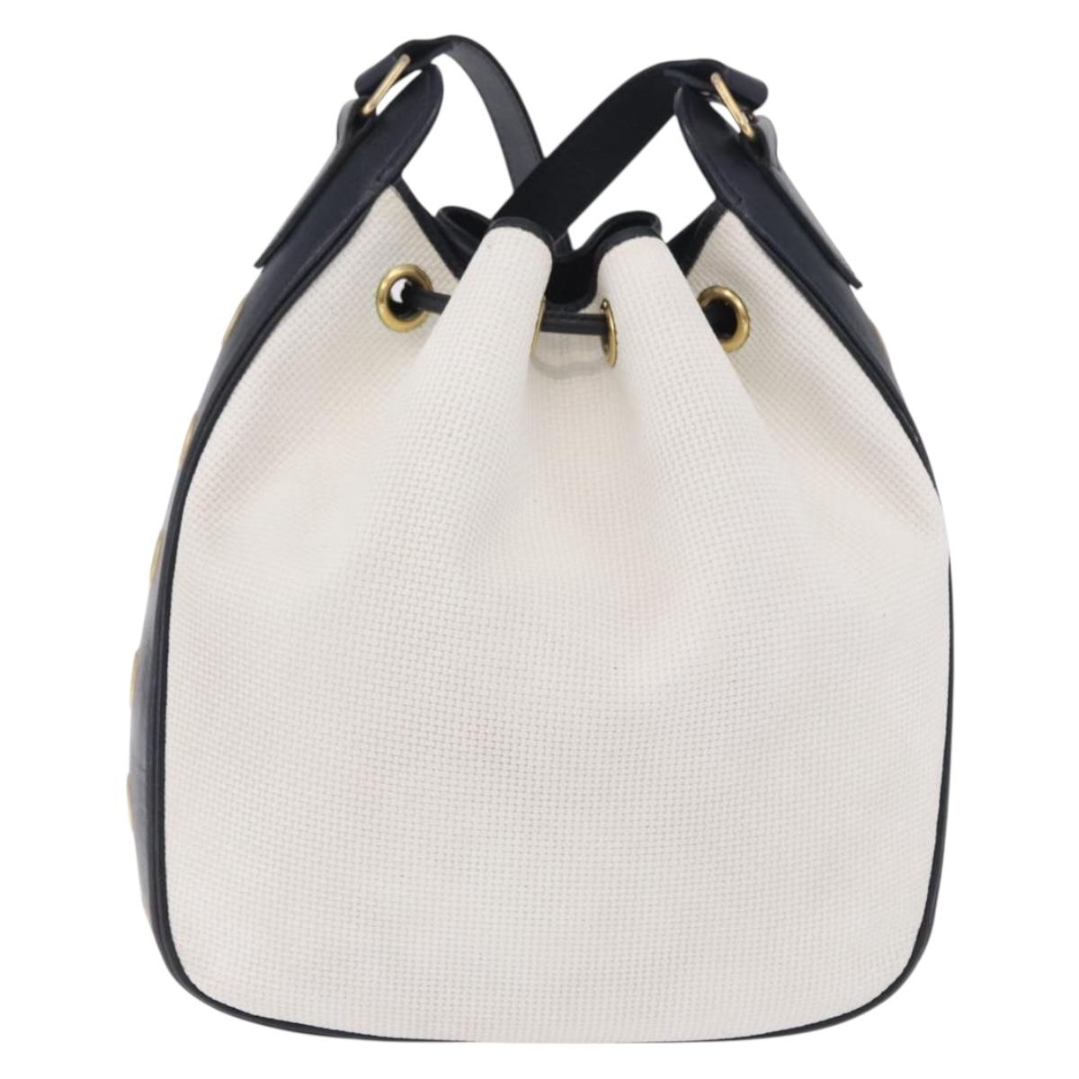 SAINT LAURENT Shoulder Bag PVC Canvas Navy White Auth 197773