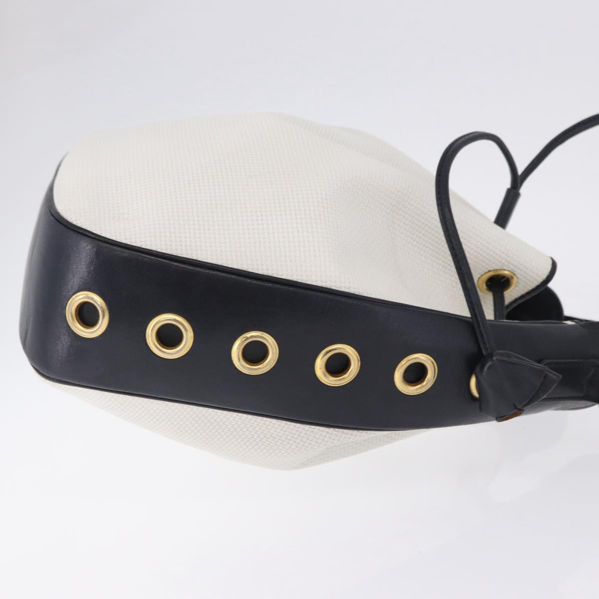 SAINT LAURENT Shoulder Bag PVC Canvas Navy White Auth 197773