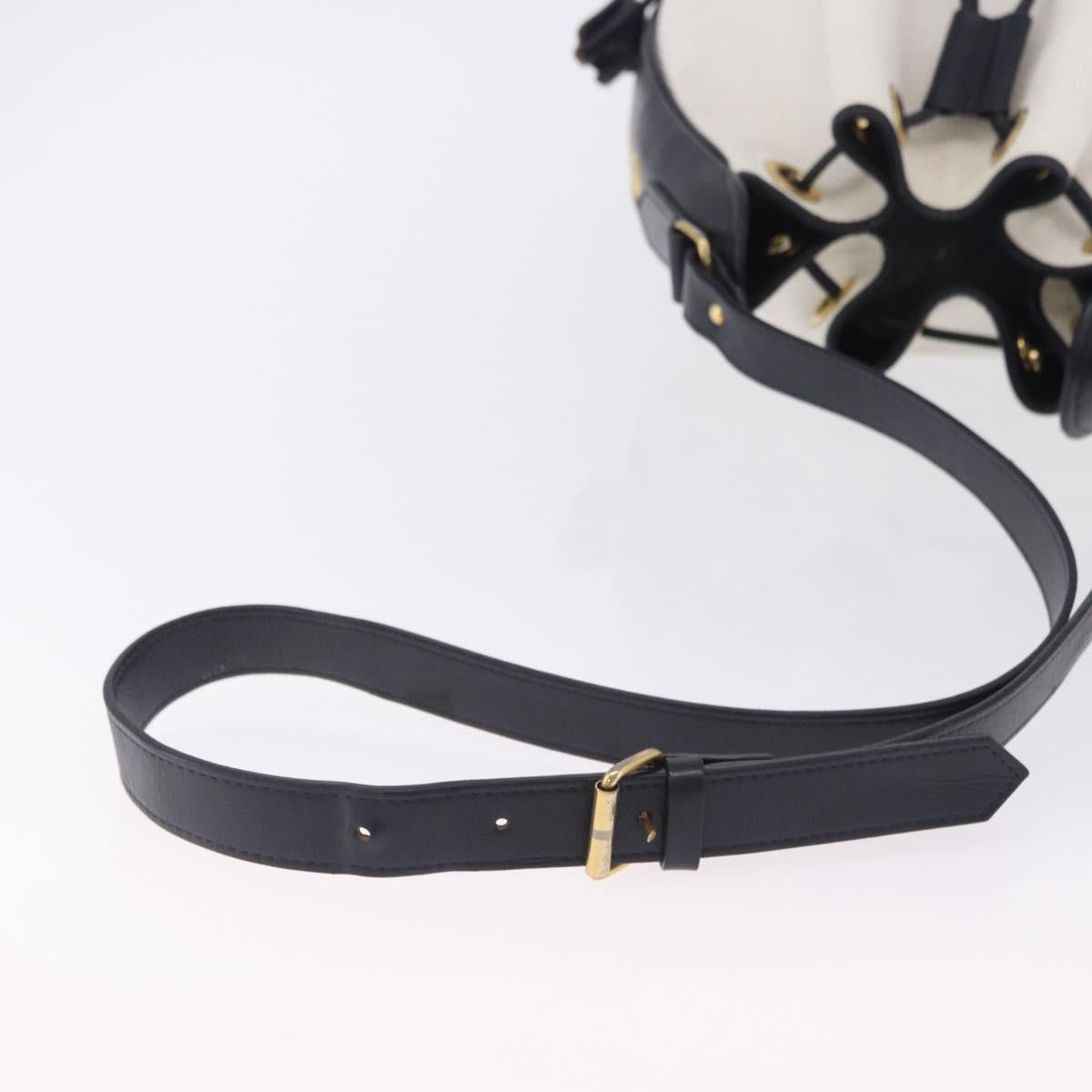 SAINT LAURENT Shoulder Bag PVC Canvas Navy White Auth 197773