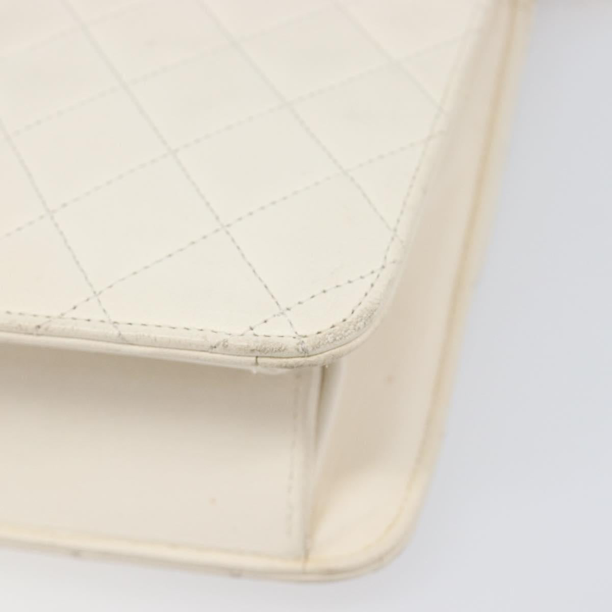 CHANEL Matelasse Chain Shoulder Bag Lamb Skin White Gold CC Auth 197774