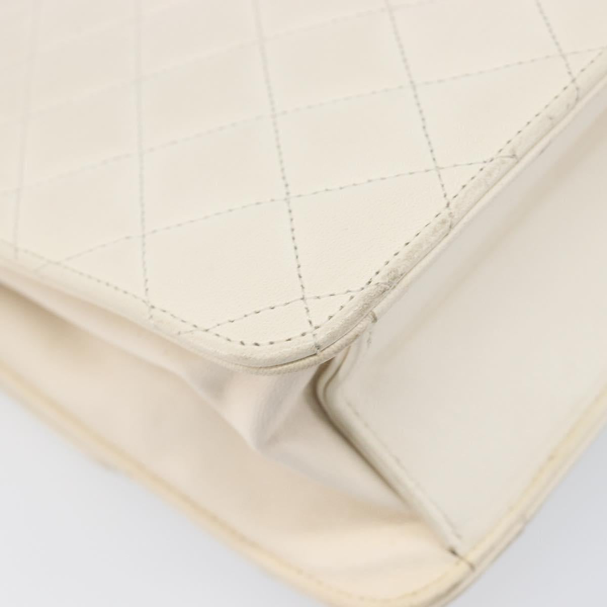 CHANEL Matelasse Chain Shoulder Bag Lamb Skin White Gold CC Auth 197774