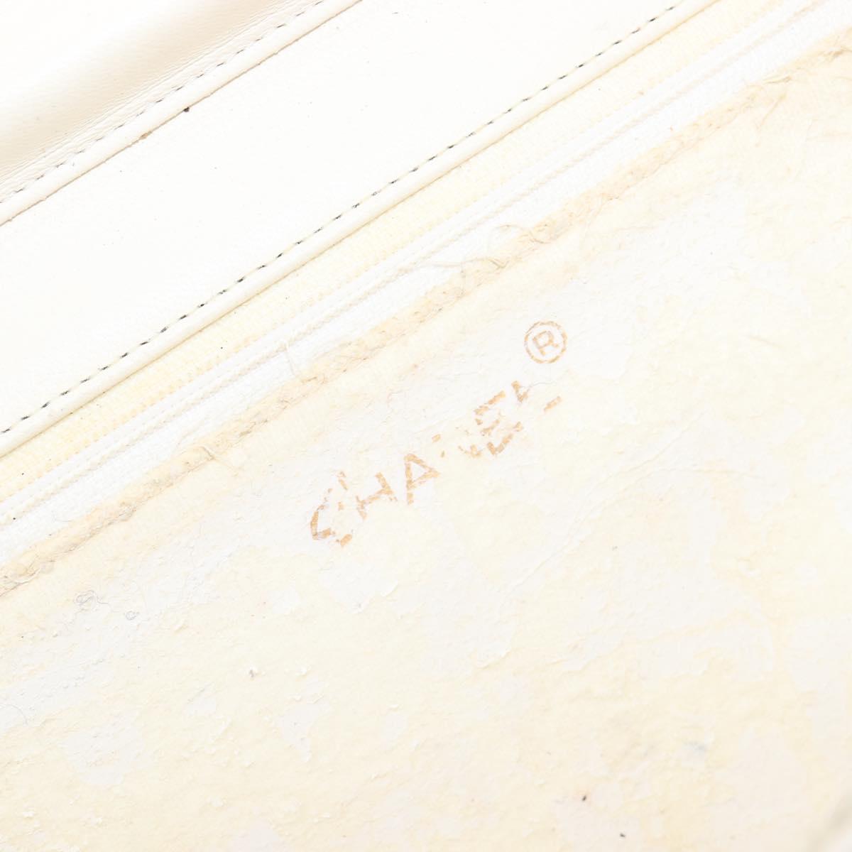 CHANEL Matelasse Chain Shoulder Bag Lamb Skin White Gold CC Auth 197774