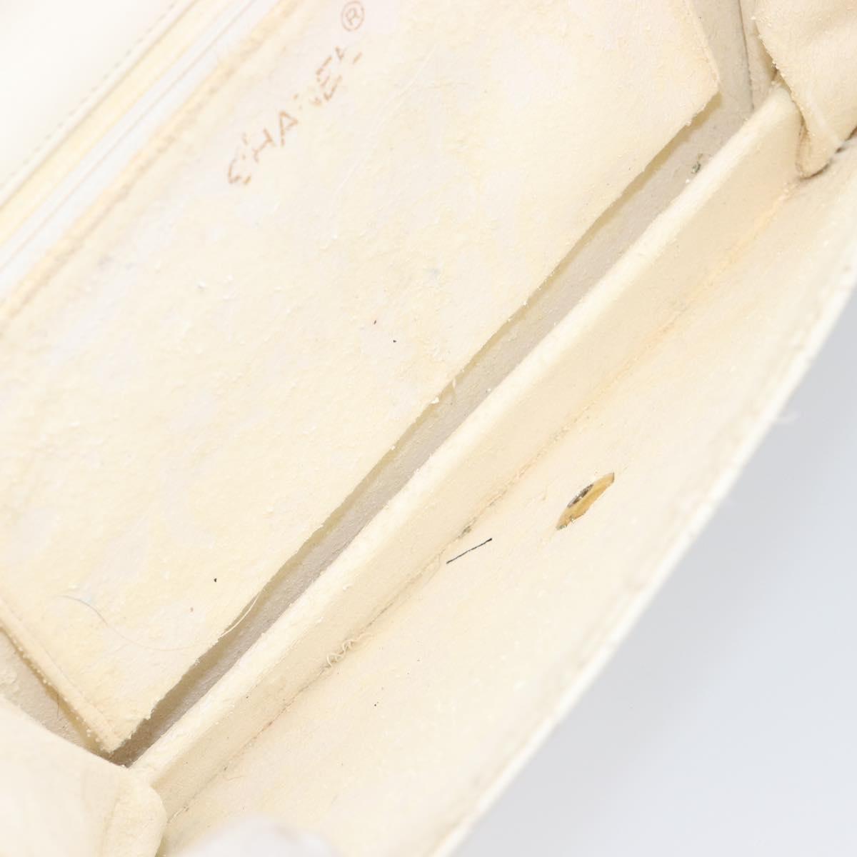 CHANEL Matelasse Chain Shoulder Bag Lamb Skin White Gold CC Auth 197774