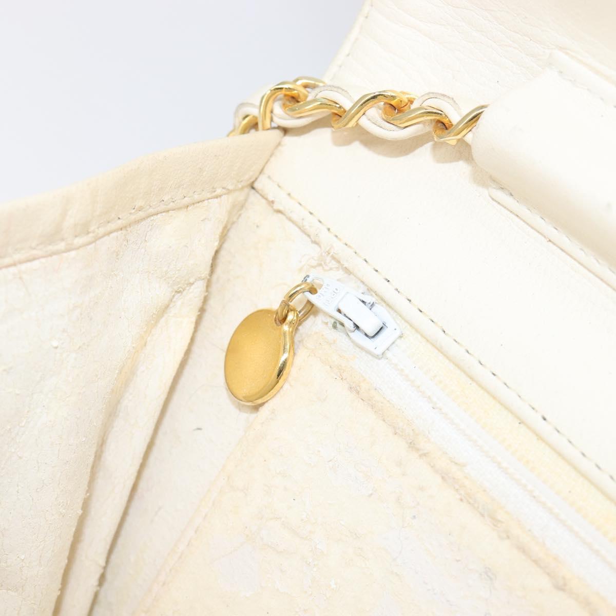 CHANEL Matelasse Chain Shoulder Bag Lamb Skin White Gold CC Auth 197774