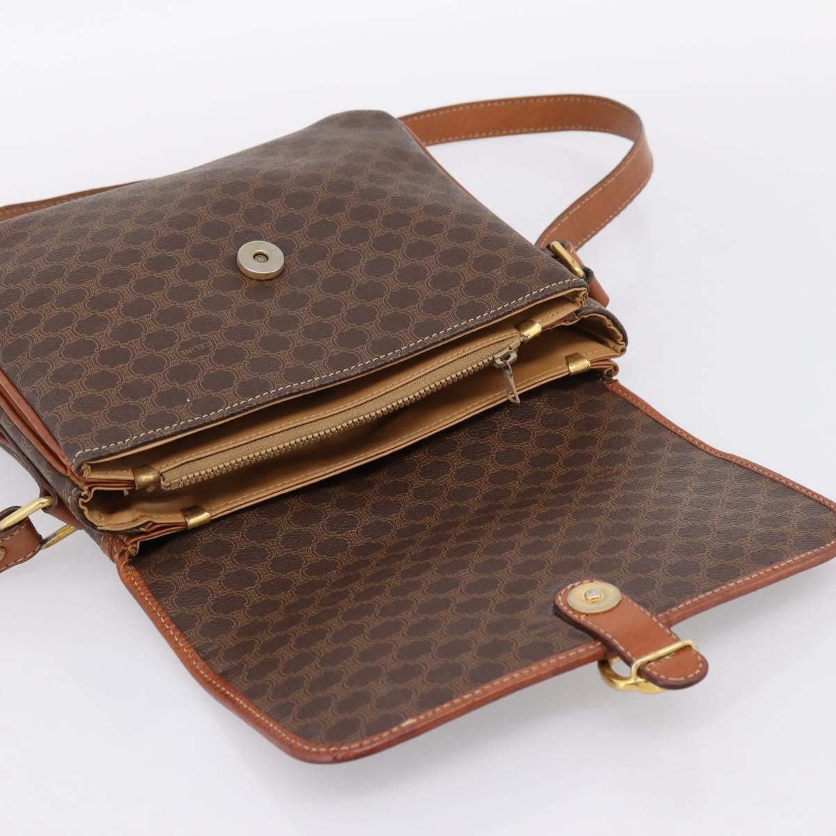 CELINE Macadam Shoulder Bag PVC Leather Brown Gold Auth 197775