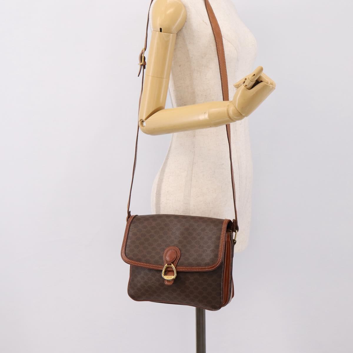 CELINE Macadam Shoulder Bag PVC Leather Brown Gold Auth 197775