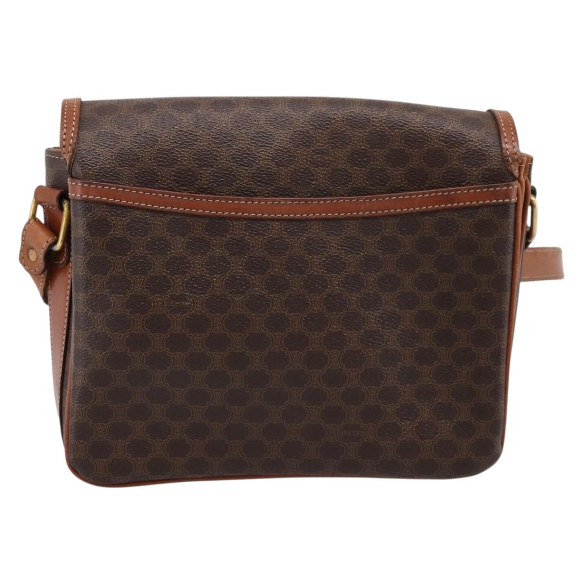 CELINE Macadam Shoulder Bag PVC Leather Brown Gold Auth 197775